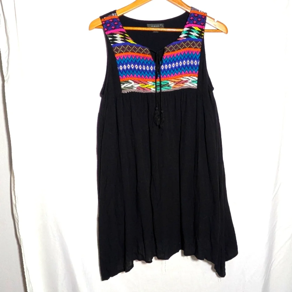 Women's 5th & Love Colorful Embroidered Black Boho Summer Fun Dress Sz M - Picture 2 of 10